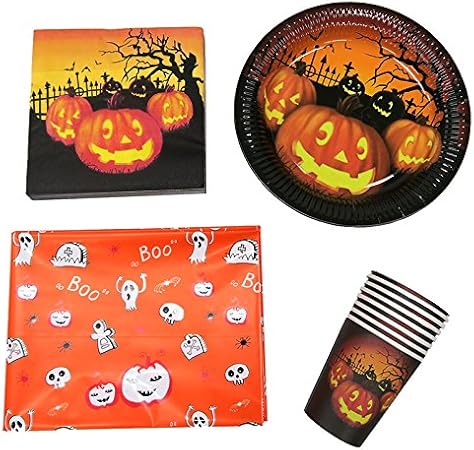 Amazon Patymo ハロウィンパーティーセット テーブルクロス ペーパープレート ペーパーカップ ペーパーナプキン ハロウィーン飾り おもちゃ