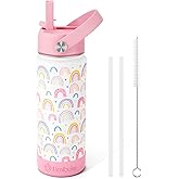 Fimibuke Kids Insulated Water Bottle, 18oz BPA FREE 18/8 Stainless Steel Kids Cup with Straw Travel Tumbler Double Wall Vacuum Leak Proof Toddler Water Bottle for School Boys Girls(1 Pack, Rainbow)