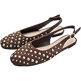 MakeMeChic Women's Studded Pointed Toe Mule Shoes Leather Slingback Ballet Flat Shoes