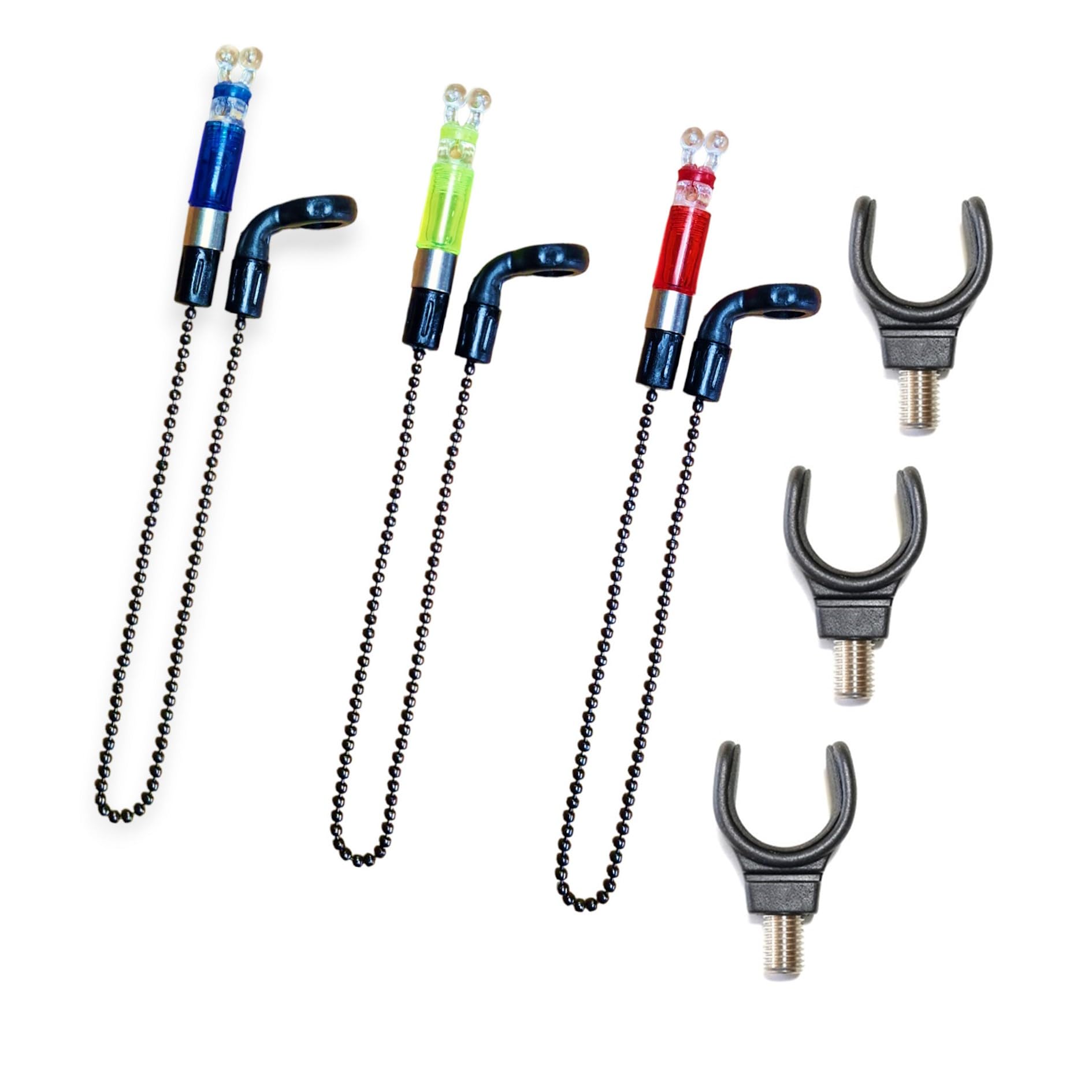 3 GTR+ Bobbins Bite Indicators & 3 Rod Rest for Carp fishing Tackle Bite Alarms and bank sticks (Red, Green, Blue)