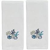 Serafina Home Summer Soft Absorbent Coastal Guest Hand Towels: Summer Shells and Coral Sea Life Design, 2 Piece Antigua