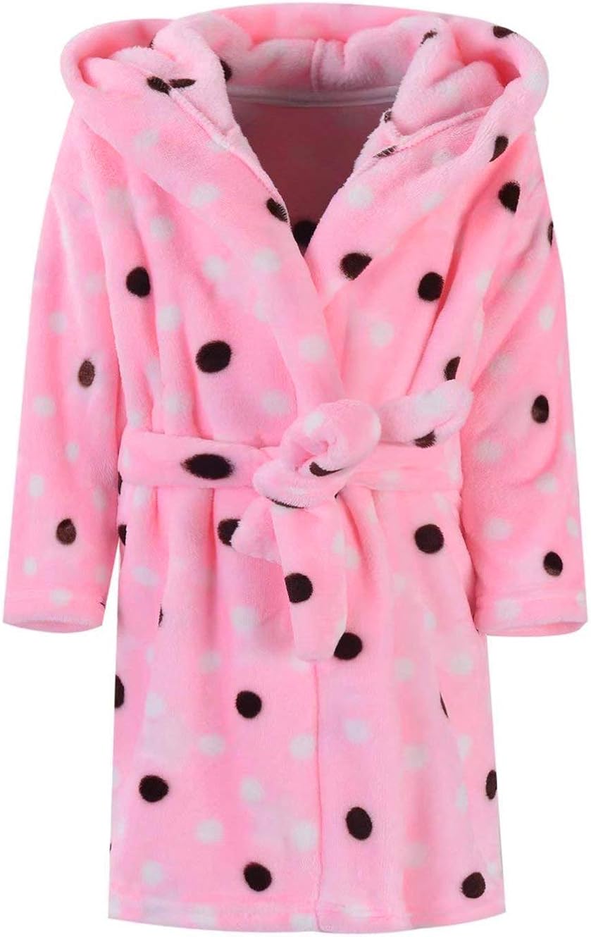 Kids Bathrobes for Girls Boys, Baby Toddler Robe Hooded Flannel Bathrobe Pajamas Sleepwear for Girls Boys: Clothing