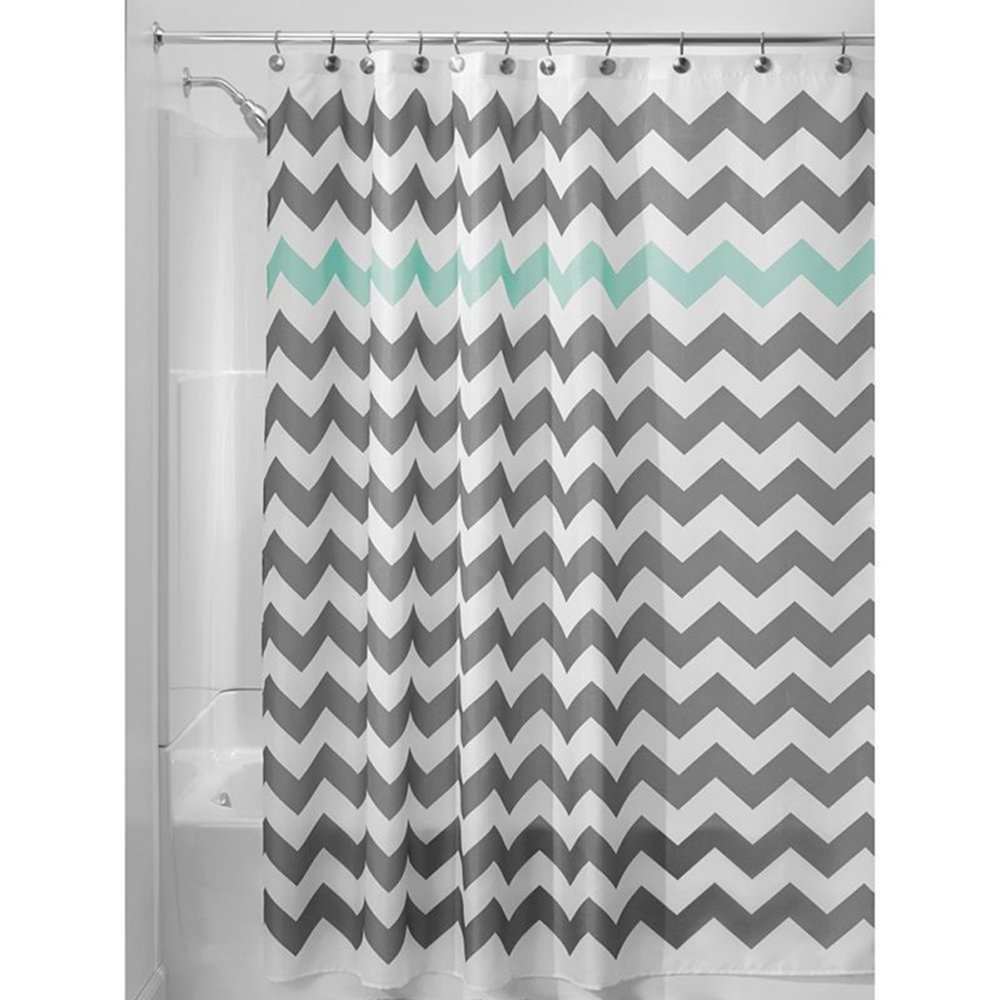 Fabric Shower Curtain Striped Bathroom Polyester Curtains Durable Waterproof Mildew Bath Sets Home Accessories Set, Water-Repellent 70.86 x 70.86 inches (Green and Grey Chevron)
