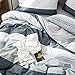 OREISE Duvet Cover Set King Size 100% Cotton Soft Bedding Set Gray Blue White Printed Striped Style,3Piece (1 Duvet Cover + 2 Pillowcase),Comfortable Luxurious