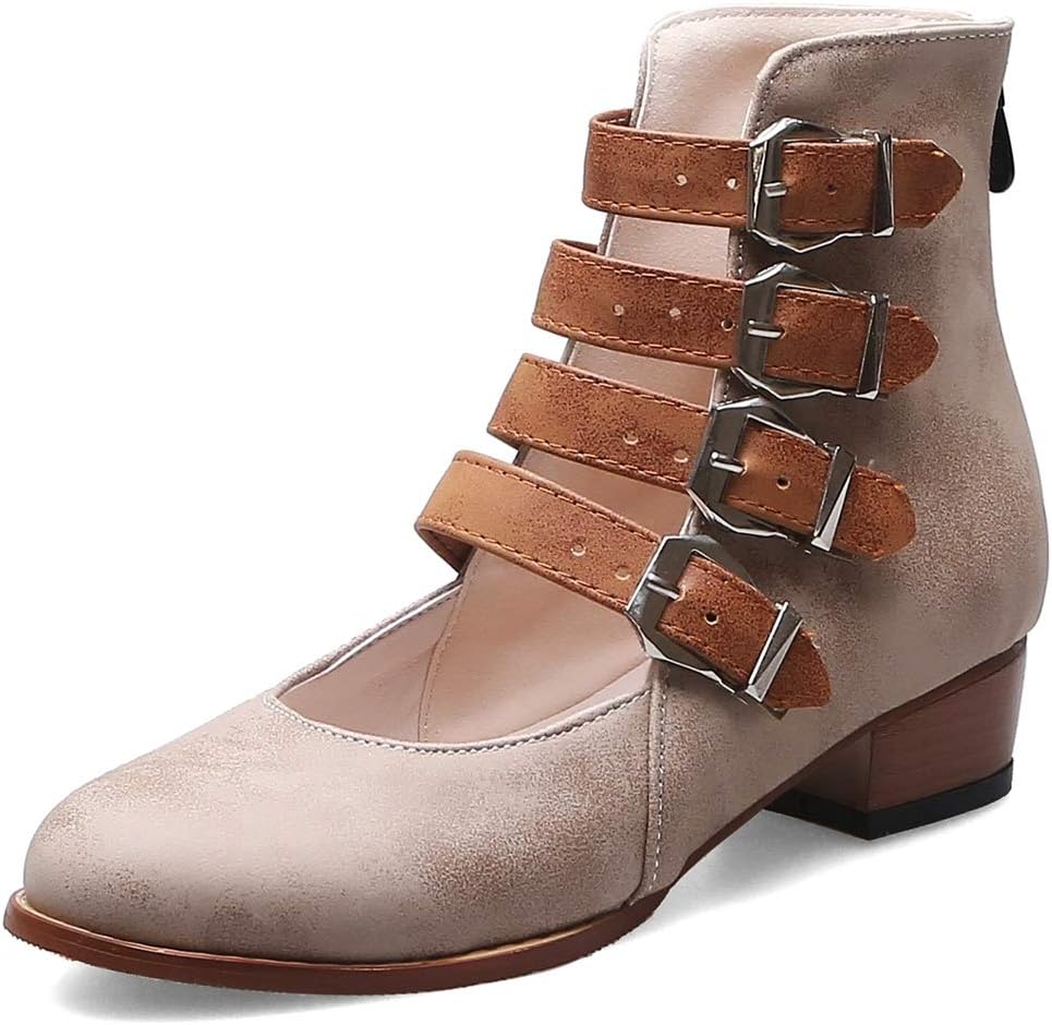Womens Oxfords Brogue Shoes, Classic Block Mid-Heel Zip Strappy Buckles Ankle Booties Dress Pump Shoes