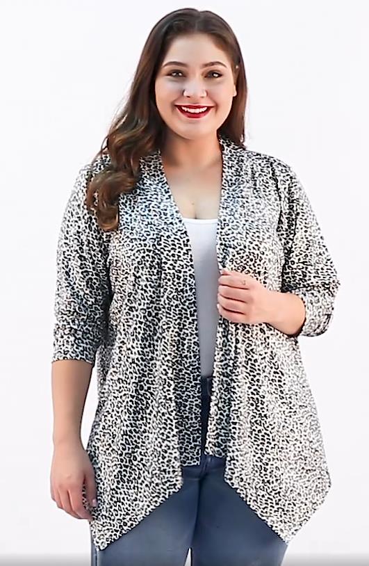 uxcell Women's Plus Size Leopard Print Asymmetric Open Front