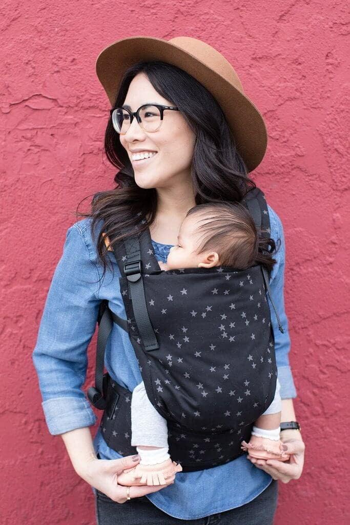 Baby Tula Cotton Free-to-Grow Baby Carrier - Adjustable, Comfortable, Newborn to Toddler Carrier - Ergonomic Fit for 7lbs to 45lbs - Back & Front Carry Options - Discover (Black/Stars)