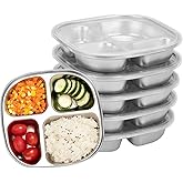 5-Pack Stainless Steel Divided Plates with Lids – Adults Portion Control Meal Trays – BPA-Free, Non-Toxic, Shatterproof – 4 Sections for Balanced Meals, Weight Loss, School, Travel – Dishwasher Safe