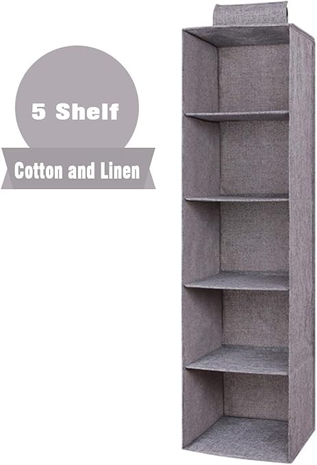 Aibrisk 4 Shelves Hanging Closet Organizer Collapsible Hanging Closet Shelves Storage Organizer Oxford Cloth Gray