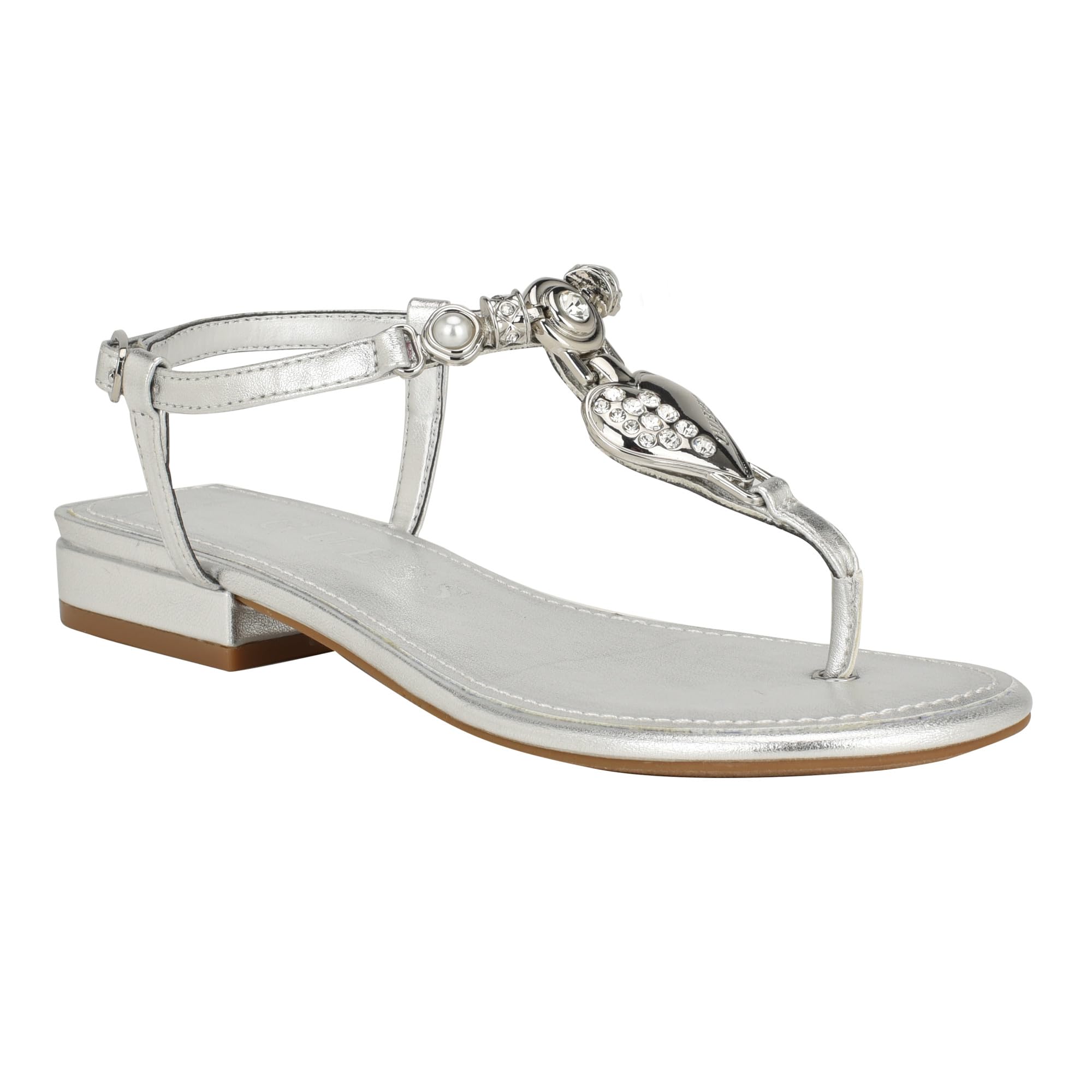 GUESS Women’s JIARELLA Flat Sandal, Silver, 7