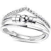 LNIEER 925 Sterling Silver Anti Anxiety Ring for Women Men Anxiety Relief Ring with Beads Spinning Rings for Anxiety Fidget Spinner Anxiety Ring Adjustable Minimalist Rings