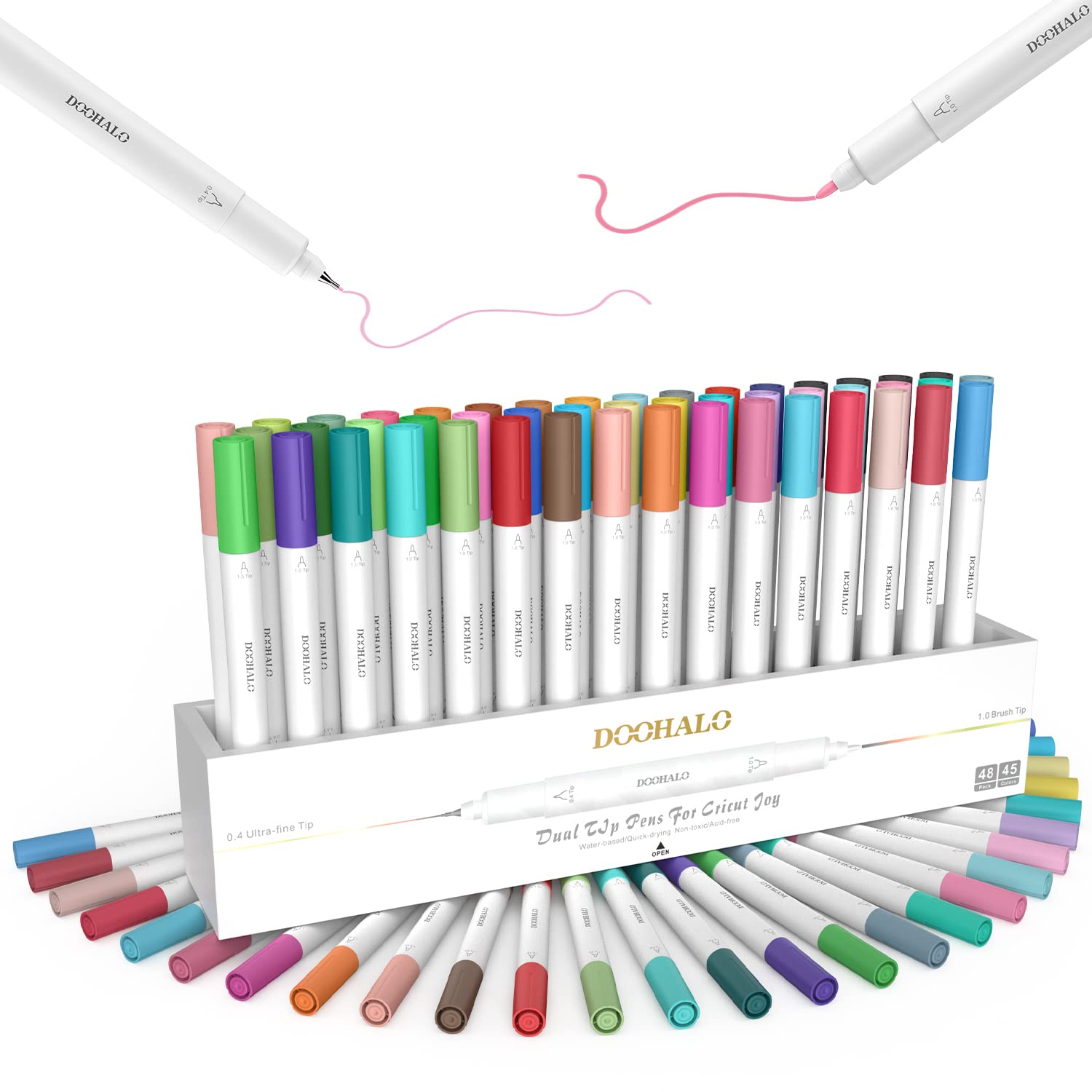 DOOHALO Dual Tip Pens Set (36 Pcs) Compatibel with Cricut Joy Xtra, Fine Point Marker Pen(0.4 Tip and 1.0 Tip),Dual Tip Coloring Brush Pen for Writing and Drawing