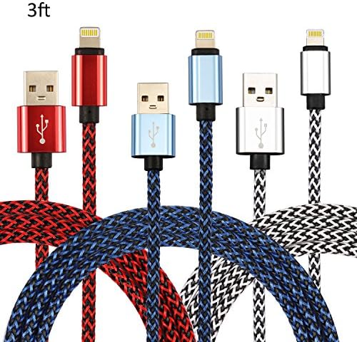NEXCABLE 3Pack 3ft Certified Lightning Cable Data &amp; Sync Iphone Charging Cord 8 Pin Lightning to USB Cable Charger for iPhone 7, 7 Plus, 6, 6s, 6 plus, 6s plus, iPhone 5, 5s, 5c, iPad, iPod