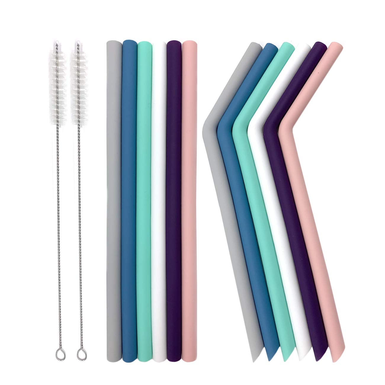 Photo 1 of Senneny Set of 12 Silicone Drinking Straws for 30oz and 20oz - Reusable Silicone Straws BPA Free Extra Long with Cleaning Brushes- 6 Straight + 6 Bent- 8mm diameter