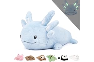 Niuniu Daddy Axolotl Weighted Stuffed Animals for Anxiety, 2.8lb Large Blue Axolotl Weighted Plush Toy Pillow with Glowing Ears, Kawaii Axolotl Plushies for Kids Adults Gifts for Holidays