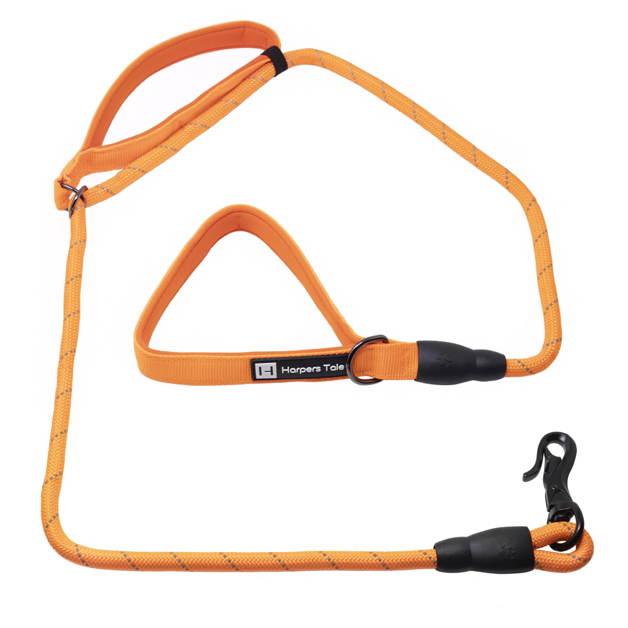 Harpers Tale Reflective Orange Rope Dog Lead Innovative Design with Adjustable Control Handle - Easy Attach Hook - Neoprene Padded Handles 1.5 M Long for Small, Medium & Large Sized Dogs