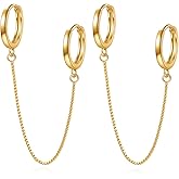 Rnivida 925 Sterling Silver Double Hoop Chains Earrings Double Piercing for Women,Dangle Hoop Earrings Two Holes Piercing Jewelry Gifts