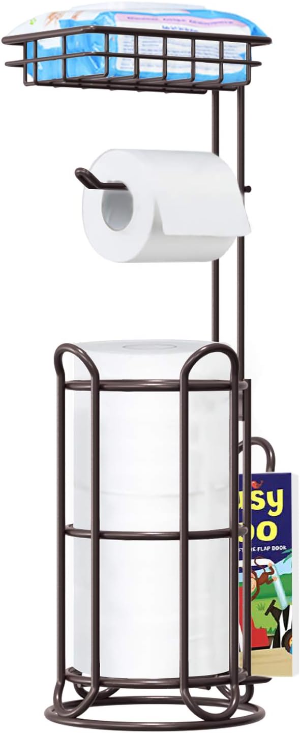 [Upgrade] Toilet Paper Holder Stand with Shelf Tissue Holders for Bathroom FreeStanding Bath Tissue Roll Holder for Mega Rolls/Phone/Wipe/Magazine-Bronze: Kitchen & Dining
