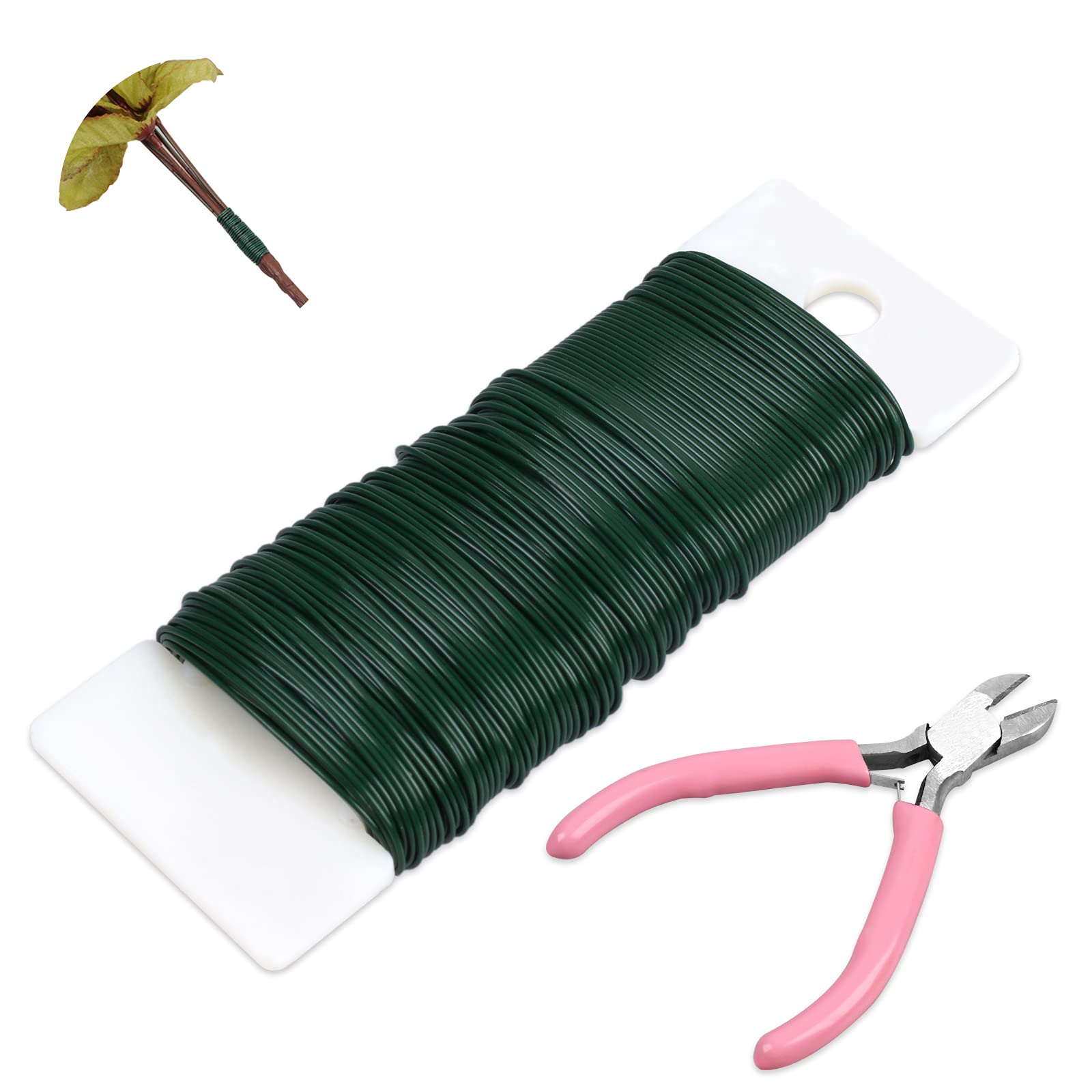 Vaktop Floral Arrangement Kit - 2PCS Florist Wire with Cutter, Green Stem Wire for Christmas Wreaths, Garlands & Flower Arranging