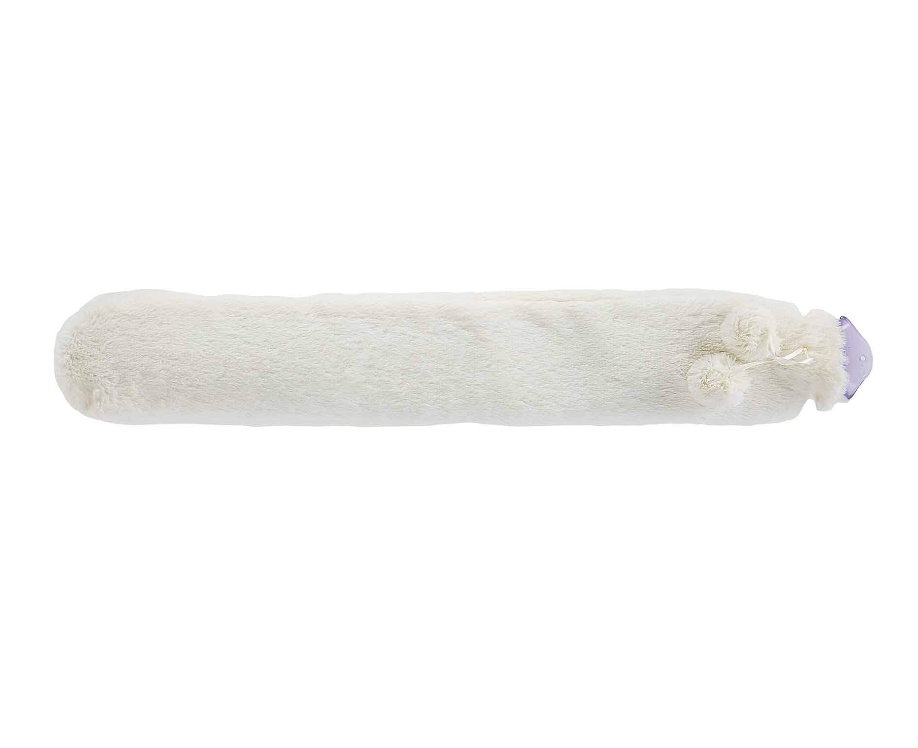 Warmies Extra Long Hot Water Bottle with Super-Soft Cream Faux-Fur Cover and Matching Pom-Poms. 80cm x 12cm. 2 Litre