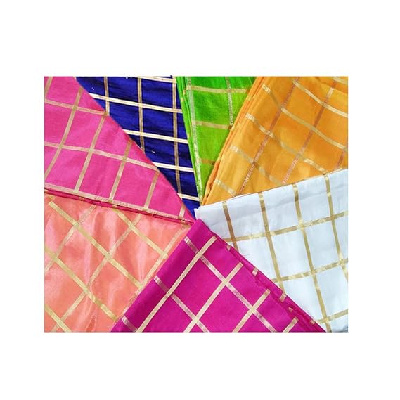 Golden Chex Cloth pieces for Women's Blouse of Sana Panetar Silk 1 Meter (NK268spchxmx_ Multi-Colour_1mx6)