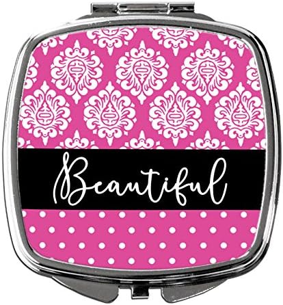 Compact Mirror Gift for Her Beautiful Pink Damask