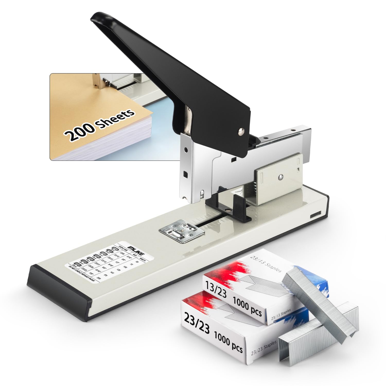 Photo 1 of Heavy Duty Stapler with 2000 Staples: IMLIKE 200 Sheets Capacity Manual No Jam Desk Stapler,Big Metal Labor-Saving Office Supplies,Non-Slip,Include High Strength 23/13 & 23/23 Staples