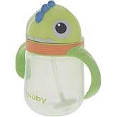 Nuby No-Spill Clik-it Silicone Straw Toddler Cup - 8 oz - 360 Weighted Straw Toddler Sippy Cup for 1+ Year Old - Dino