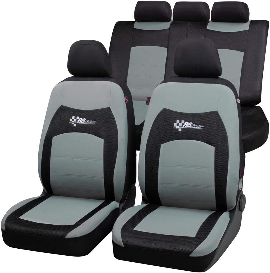 Walser 11820-5499, RS Racing Grey & Black Car Seat Covers, Airbag Compatible, Washable at 30 Degrees