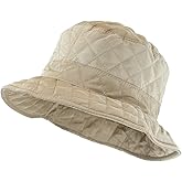 Foldable Water Repellent Quilted Rain Hat w/Adjustable Drawstring, Bucket Cap
