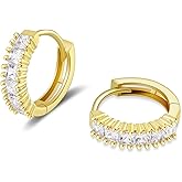 STAYLOVE Small Gold Hoop Earrings for Women 14K Real Gold Plated Mini Cartilage Hypoallergenic Cubic Zirconia Birthstone Huggie Earrings for Women