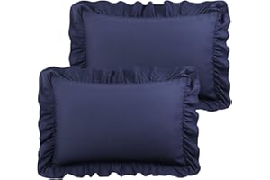 PiccoCasa Ruffled Pillow Shams Set of 2, Soft Breathable Pillow Covers with Envelope Closure, 100% Brushed Microfiber Pillow Case Standard Navy Blue