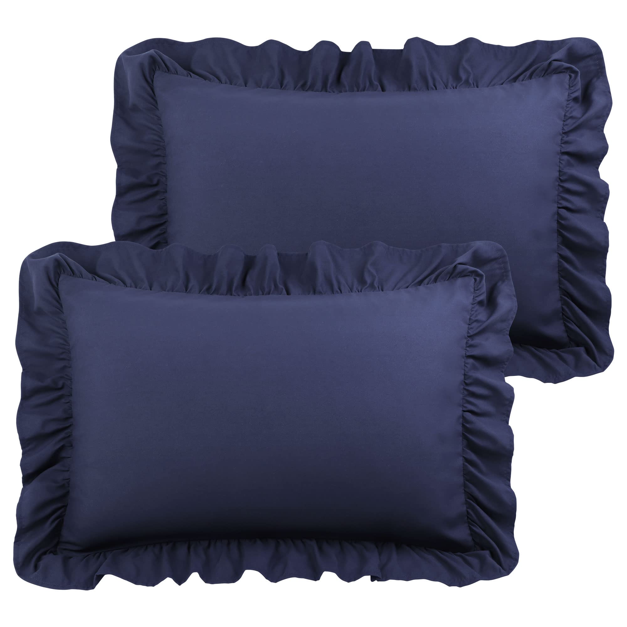 PiccoCasa Brushed Ruffle Pillowcases 2 Pack, Soft Breathable Pillow Covers with Envelope Closure, 4inch Hem Microfiber Pillow Case Navy Blue 50x65cm