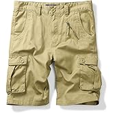 OCHENTA Men's Cotton Casual Cargo Shorts, Relaxed Fit Solid & Camo Summer Military Work Shorts for Hiking Tactical