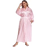 feslieacc Women's Plus Size Long Satin Robes Plus Size Long Silk Robes Kimonos Sleepwear Dressing Gown