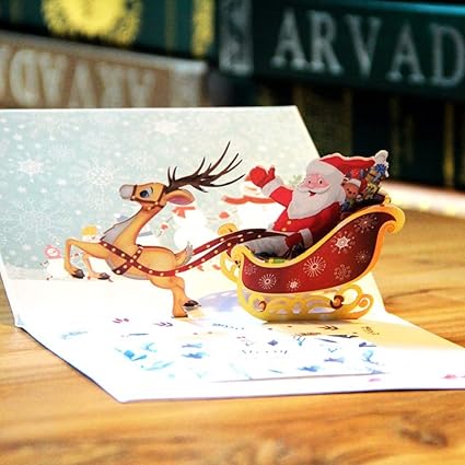 Amazon Water Hep Lang クリスマスカード 3d サンタクロース クリスマス ライド 鹿 ポップアップ グリーティングカード レーザーカット封筒 ポストカード グリーティングカード 文房具 オフィス用品