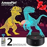 Dinosaur Night Light for Kids-3D Dinosaur Lamp 7 Colors Optical Illusion Touch & Remote Control with 2 Acrylic Flats Best Birthday Christmas Gifts for Boys Girls Kids Baby (2 Dinosaurs)