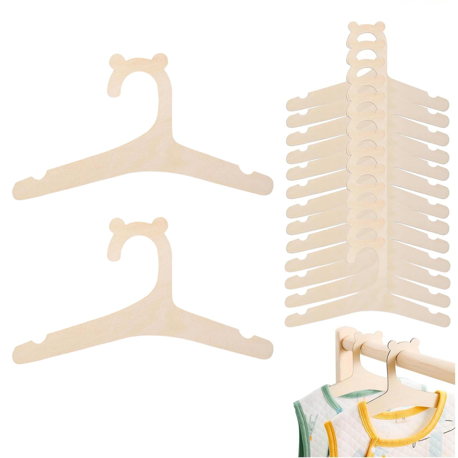 15pcs Wooden Baby Hangers - Cute Animal Shaped Coat Hangers, Space Saving No-Slip Eco-Friendly for Children Toddler Girls Boys Clothes