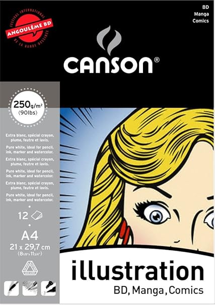 Canson Arts Graphiques Illustration Bd Papier à Dessin A4 21 X 297 Cm 12 Feuilles Extra Blanc