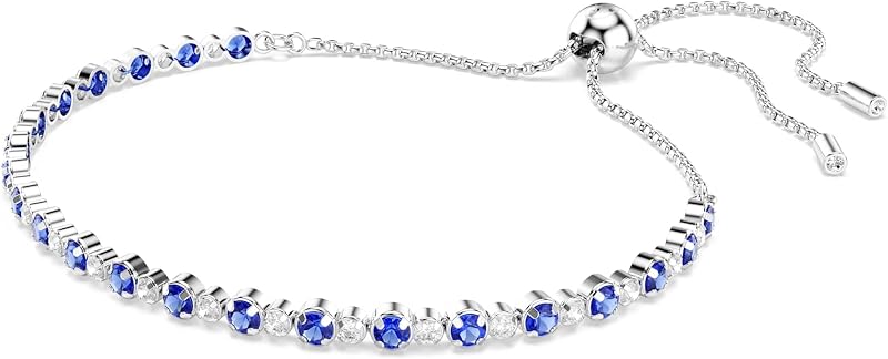 Matrix Tennis Armband, Rhodiniertes Damenarmband mit Klaren und Blauen Zirkonia in Gemischten Rundschliffen, Mit Kugelschiebeverschluss, Armbandlänge: 24 cm, Armbandbreite: 0.3 cm