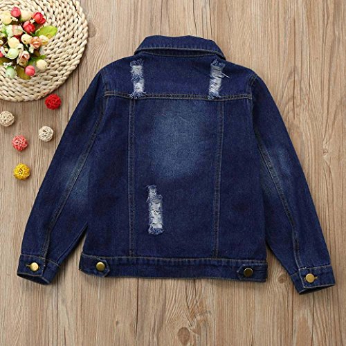 Kollmert Toddler Baby Girls Coat Hole Washed Denim Jeans Jackets Winter Warm Outwear (Dark Blue, 3T) - Thumbnail 3