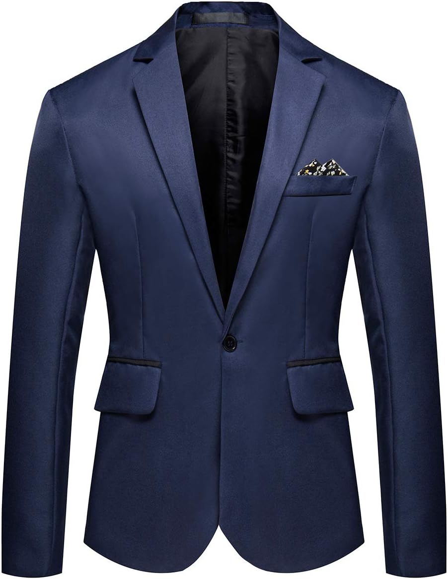 Men's Casual Suit Jacket Slim Fit One Button Notched Lapel Business Daily Lightweight Blazer Jacket