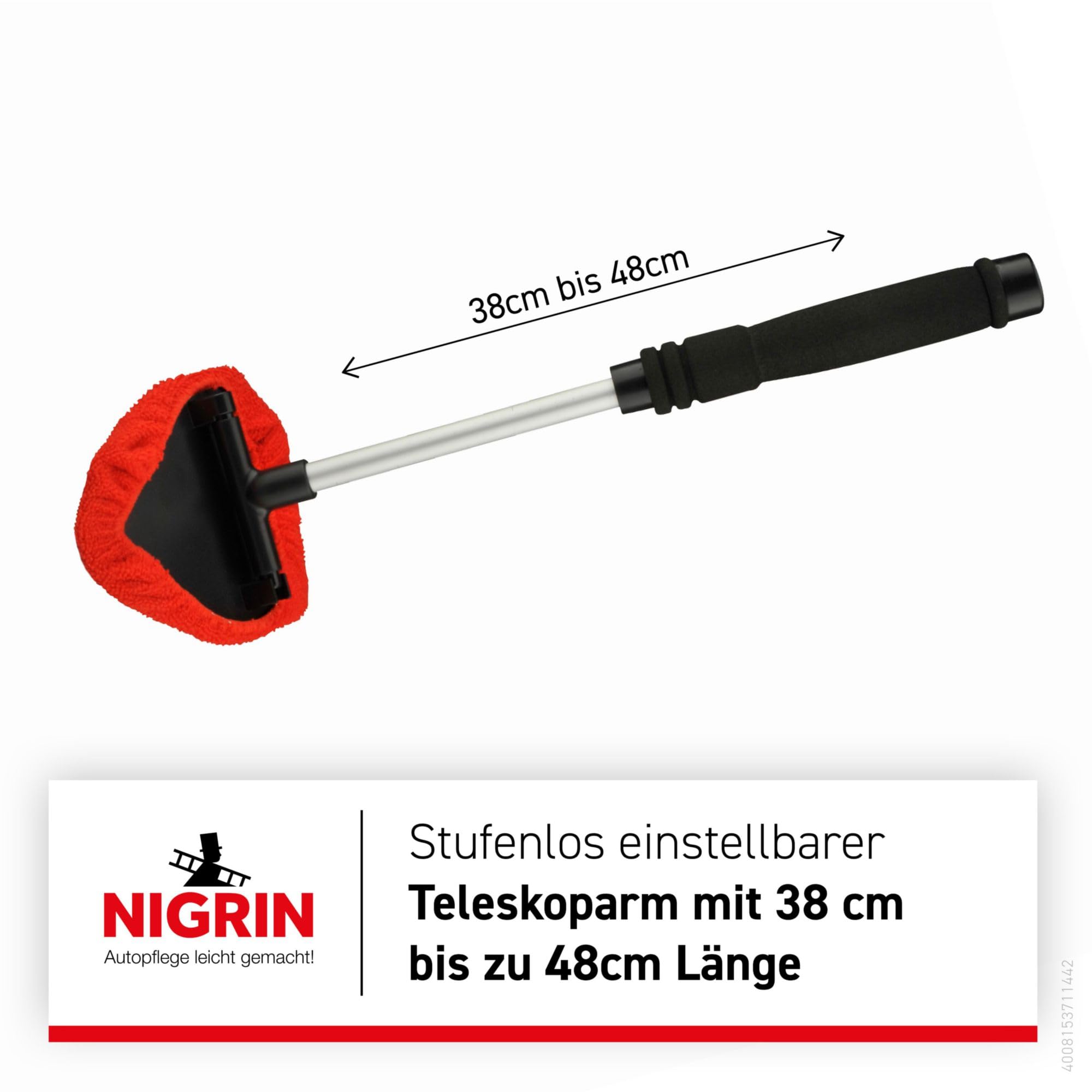 NIGRIN Scheiben-Innenreiniger, mit Teleskop-Griff, inklusive waschbaren und wiederverwendbaren Mikrofaserpads 2
