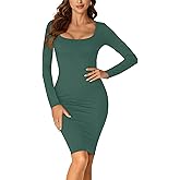 LYANER Women's Square Neck Long Sleeve Fall Elastic Knee Length Bodycon Bodice Mini Dress
