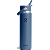 Hydro Flask Water Bottle - Insulated Stainless Steel - Wide Straw Lid, Non Spill, Leakproof in 24 Oz Harbor Blue
