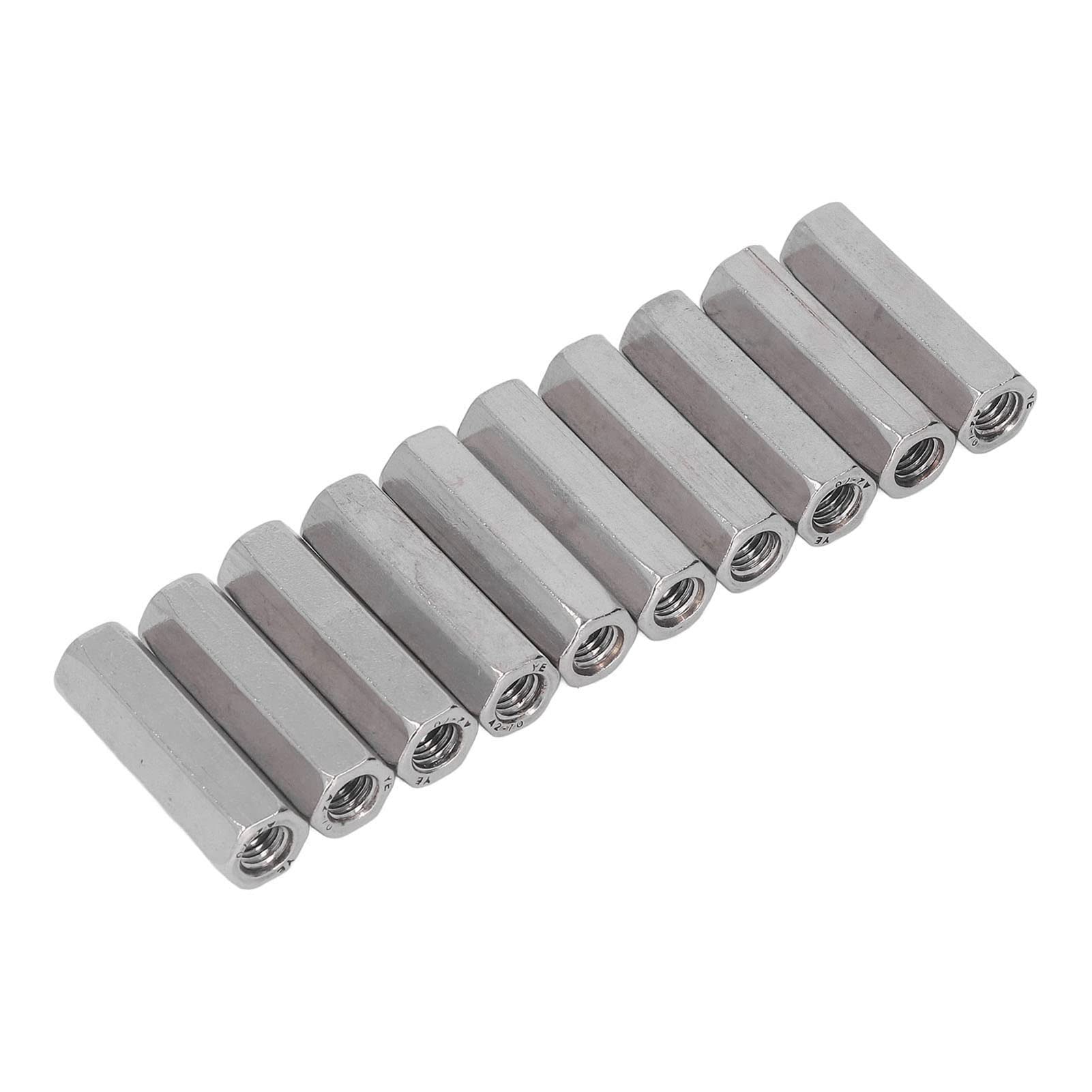 Pack Of 10 M8 X 1.25-Pitch 45mm Length Metric Hex Coupling Nut 304 Stainless Steel Fully Threaded