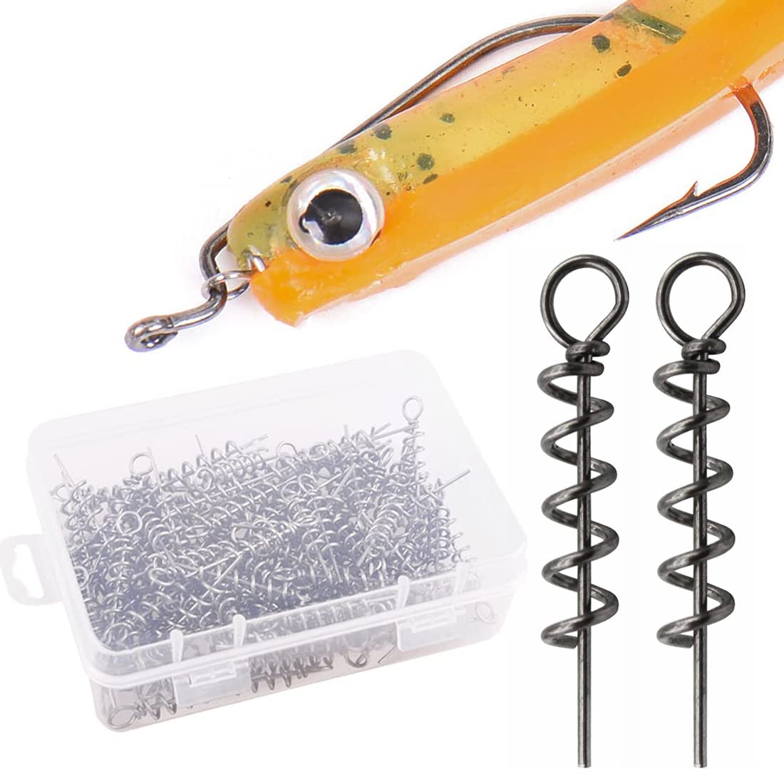 Soft Lure Spring Twist Lock Fishing Hook Centering Pin Bait Lure Screw for Soft Lures Bait Keeper Worm Lures Grub Fishing Hooks Fishing Screw Lock Fixed Latch (L-100PCS)