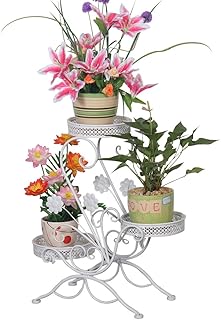 Dazone Blumenständer Blumentreppe Blumenregal Pflanzregal, 69x65x22cm (Weiß)