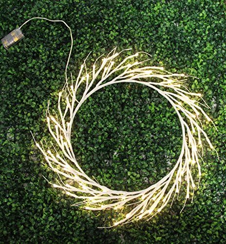 FestalED 15Inch 80 LED Wreath Lighting for Patio Wedding and Garden,Birch Pre-lit LED Garland,Battery Powered