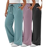 Neer 3 Pack Women's Plus Size Yoga Sweatpants Drawstring Lounge Pants with Pockets Baggy Loose Workout Open Bottom Joggers